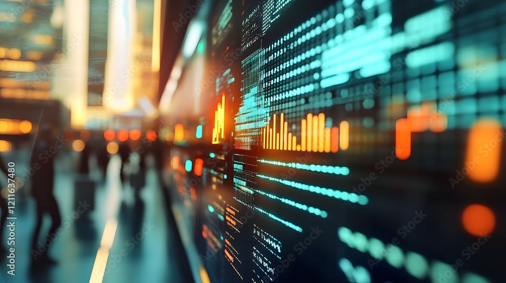 Aufkleber futuristic high tech trading floor with holographic data visualizations and analytics