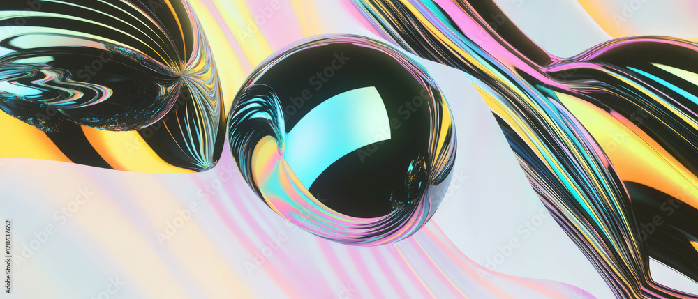 Poster Geometric 3D spheres with vibrant patterns and modern design in a colorful abstract background