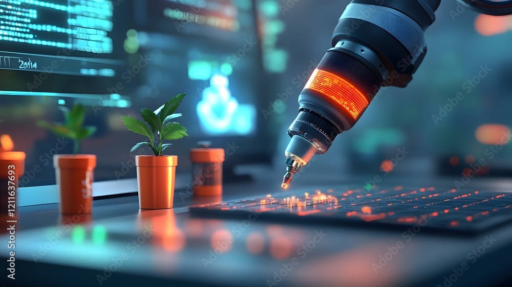 Poster advanced lab researching cures for global diseases in a futuristic workspace