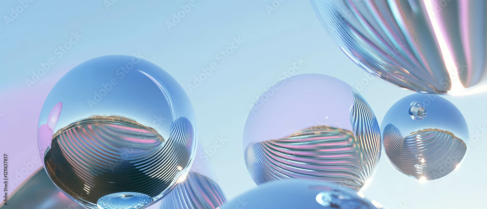 Poster modern abstract background featuring 3d spheres with geometric patterns and vibrant colors