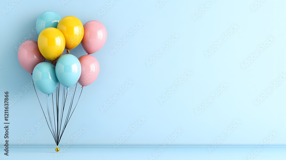 Aufkleber a vibrant arrangement of colorful balloons against a soft blue background, creating a cheerful and f