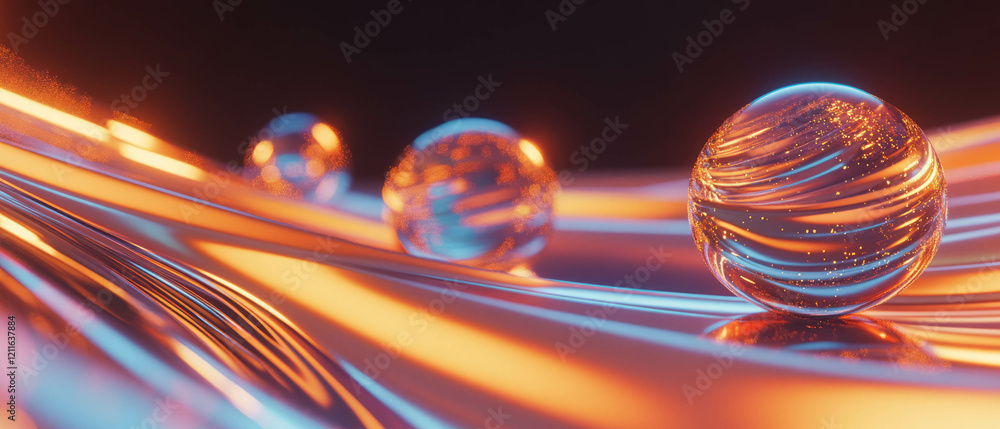Poster dynamic abstract background with geometric patterns, spheres, glitter, and modern design