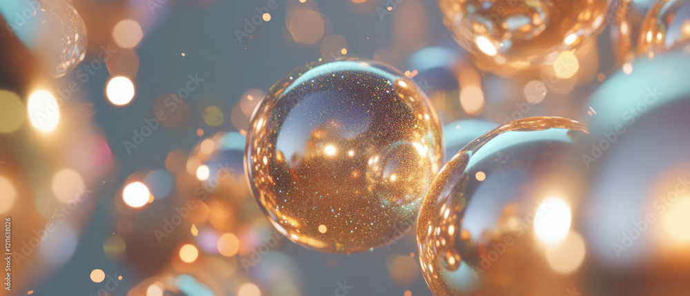 Aufkleber Dynamic spheres with glitter particles create an immersive sound-reactive experience