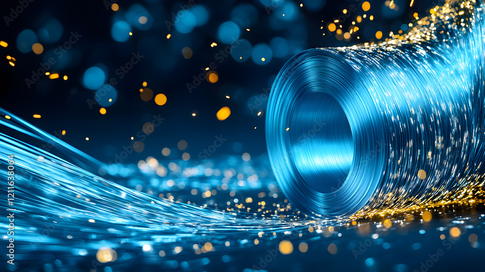 Poster a vibrant scene showcasing a metallic coil amidst flowing water and sparkling elements, emphasizing 