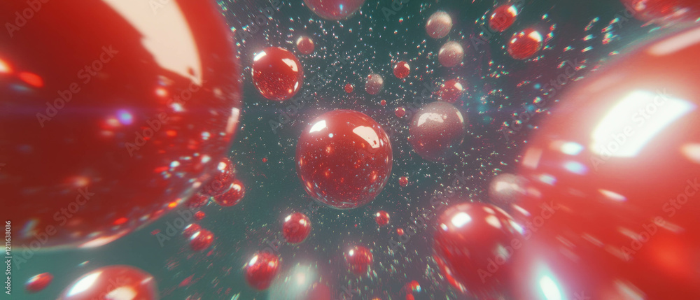 Poster dynamic spheres with glitter particles respond to sound waves in immersive experience