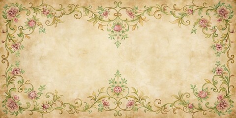 Elegant Antique Floral Frame Design on Aged Paper Background for Vintage Projects