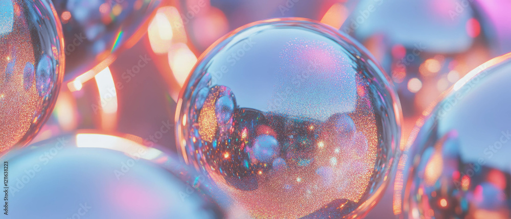 Aufkleber Color-changing 3D spheres create a mesmerizing abstract background with glitter and iridescence