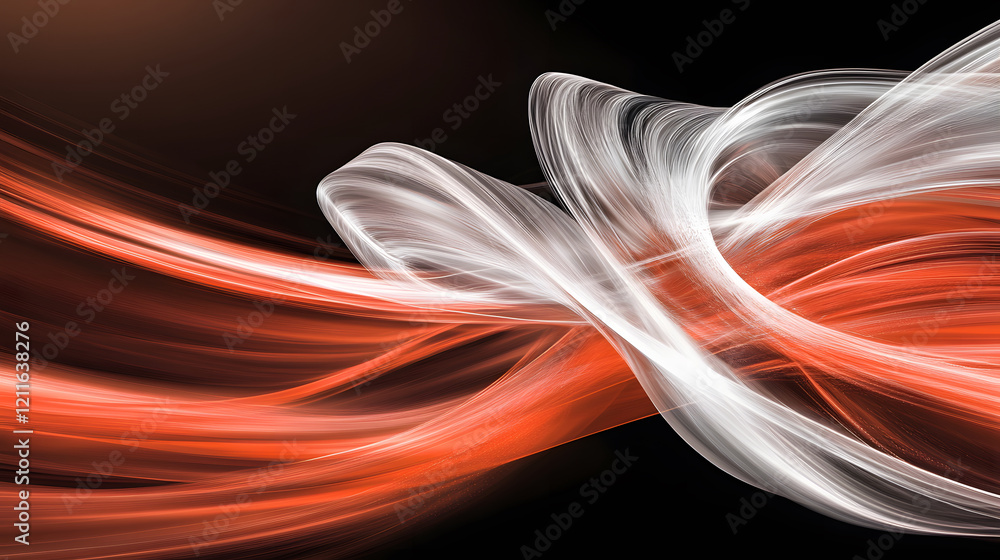 Poster a dynamic blend of swirling colors, featuring vibrant reds and whites on a dark backdrop, creating a