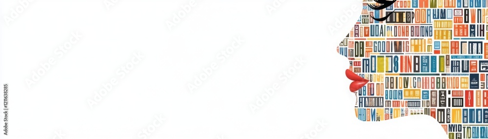 Poster artistic representation of a woman's profile created with colorful geometric patterns and abstract s