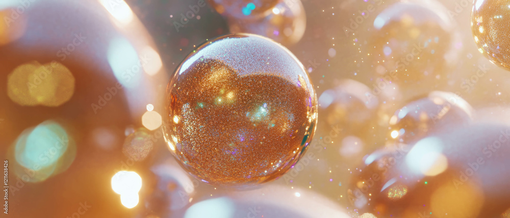 Aufkleber Dynamic interaction of glittering spheres with sound waves in immersive animation experience