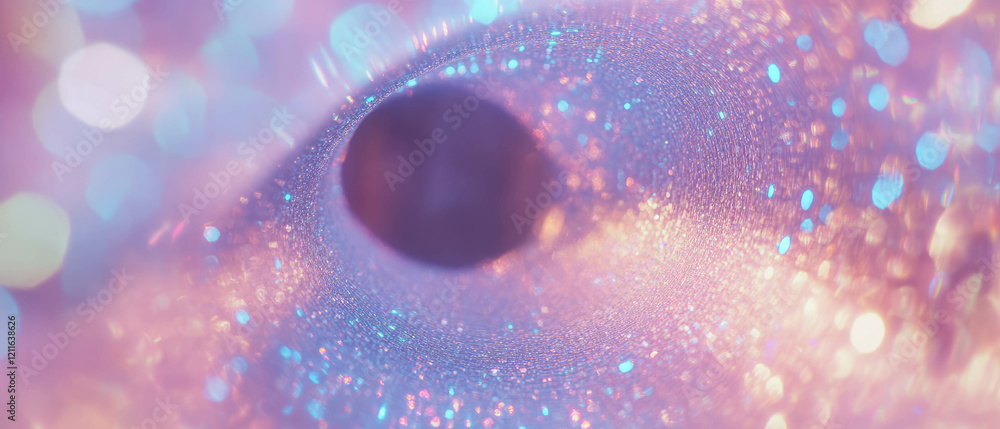 Poster captivating iridescent spheres with glitter in an abstract digital background