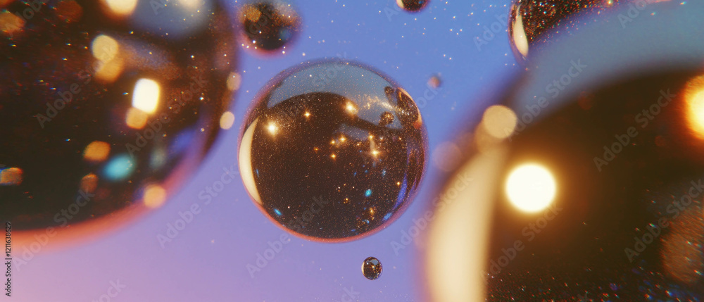Poster Dynamic abstract composition of colorful spheres with glitter trails in motion