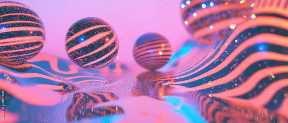 Poster Colorful abstract background with 3D spheres creating mesmerizing optical illusions