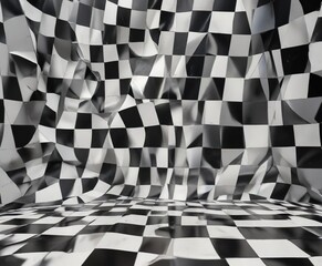 Abstract expressionist artwork featuring distorted checkered shapes, creative, distortion