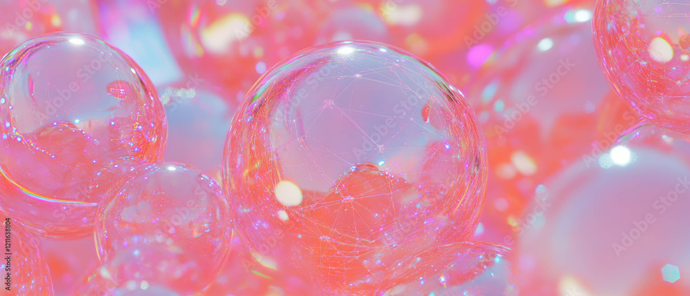 Poster Exploration of interconnected spheres in a vibrant abstract space design