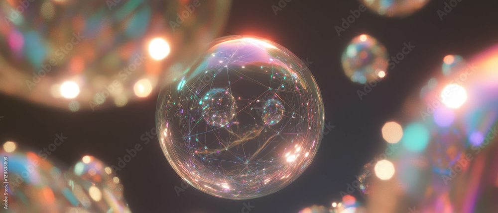 Poster Abstract interconnected spheres with glittering networks and empty center space