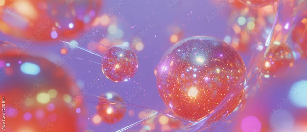 Aufkleber exploration of interconnected 3d spheres in an abstract dazzling environment