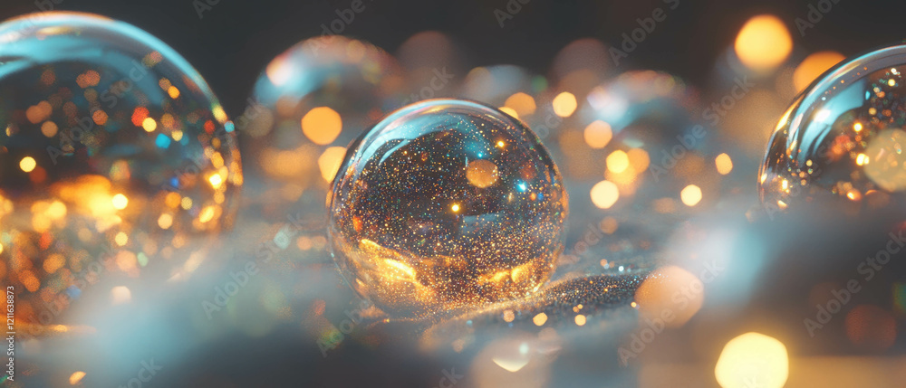 Aufkleber magical abstract background featuring glowing spheres and glitter particles in a 3d composition