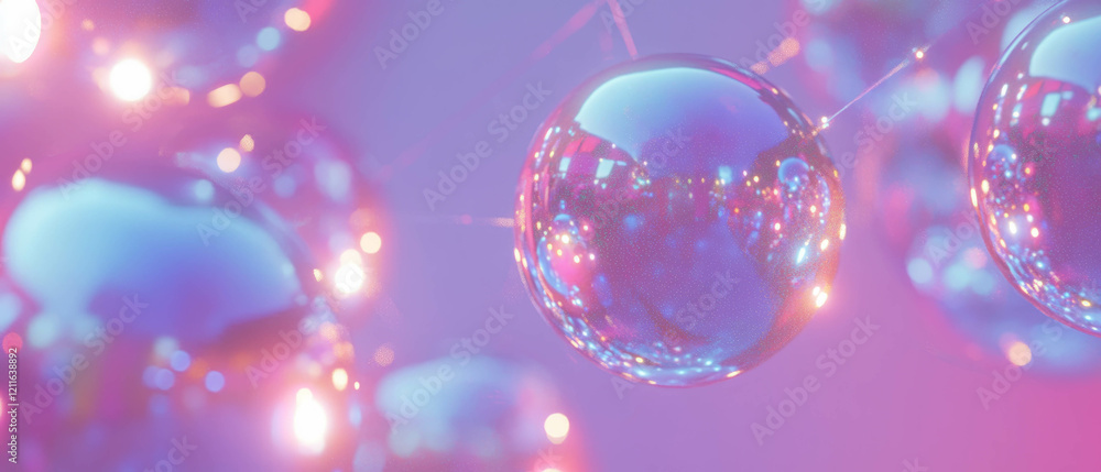 Poster colorful spheres interconnected with lines create an abstract digital landscape