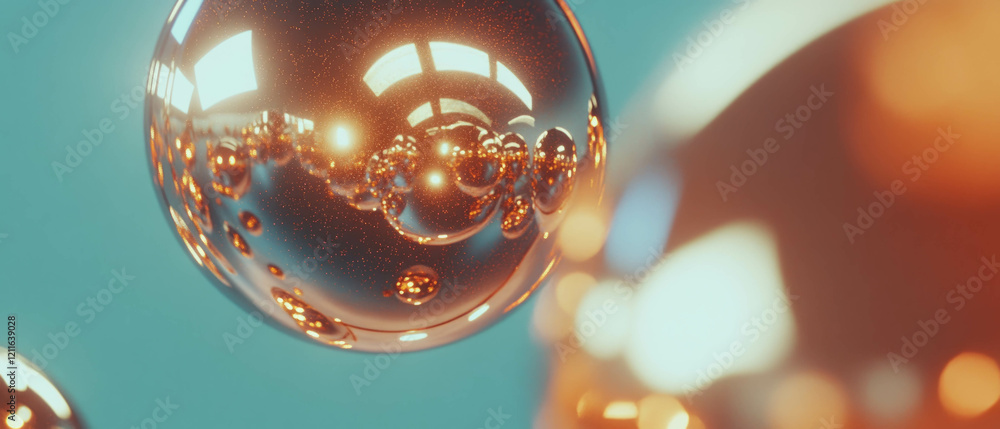 Poster elegant abstract background of 3d spheres with metallic glitter textures and polished surfaces