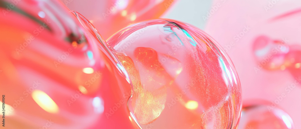 Poster Organic shapes and flowing glitter patterns create a harmonious abstract background with spheres