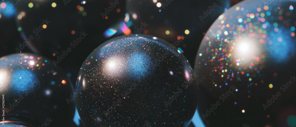 Aufkleber exploring abstract depth with textured 3d spheres in a captivating cosmic background