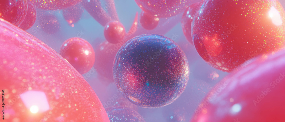 Poster vibrant abstract background with 3d spheres featuring harmonious color gradients and glitter effects