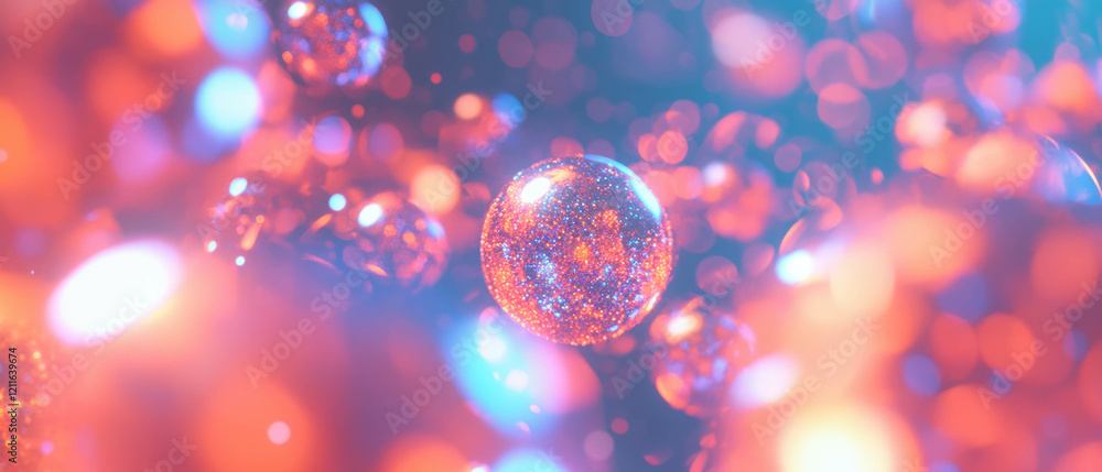 Poster vibrant abstract background featuring glowing 3d spheres with smooth glitter transitions