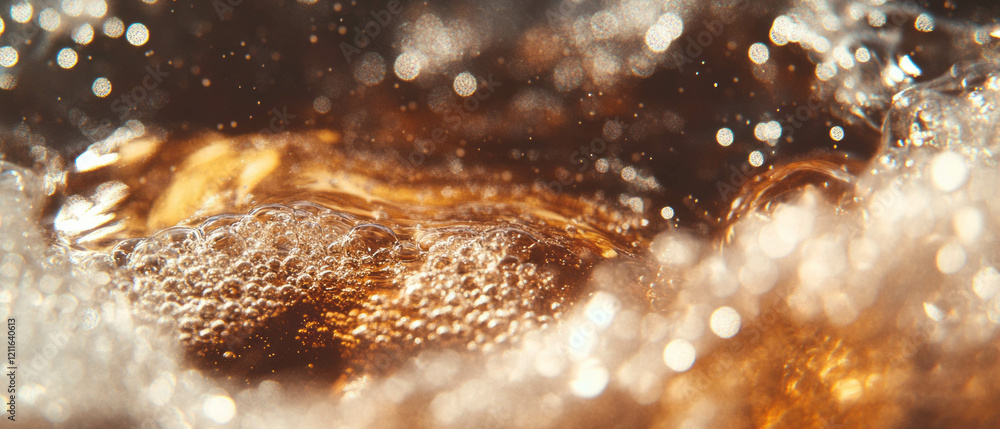 Poster bubbling waves of soda create an energetic atmosphere with dynamic movement