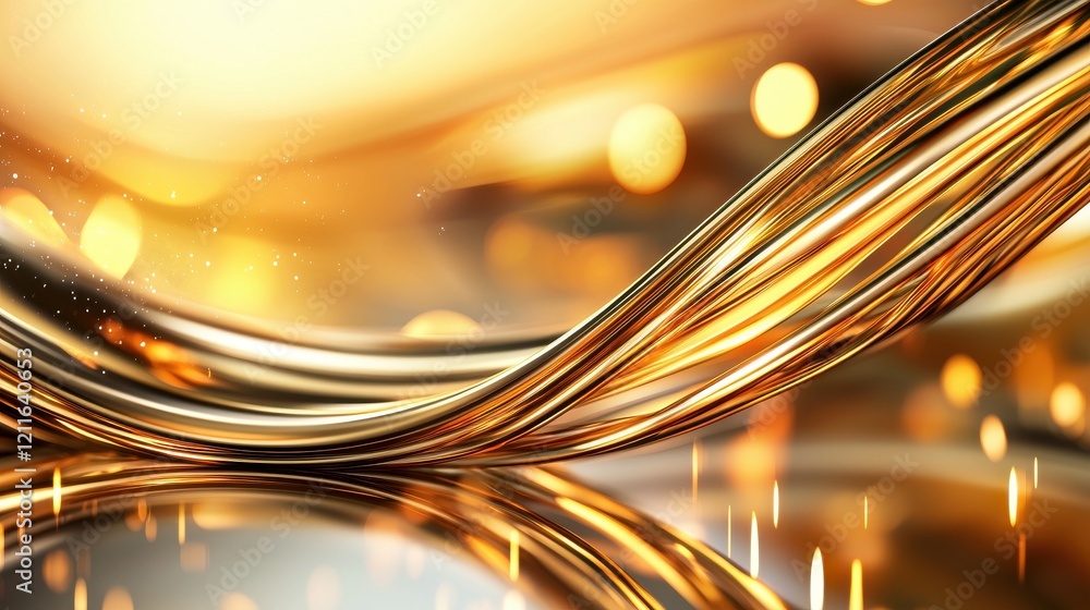 Poster abstract background with shimmering gold waves and bokeh effect