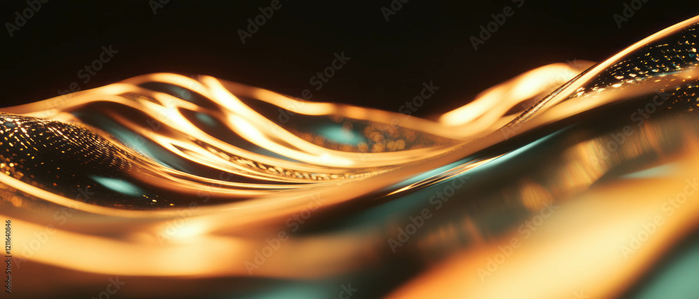 Poster futuristic abstract background of 3d liquid metal waves reflecting light dynamically