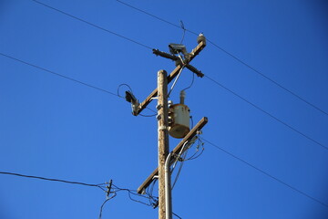 power lines with a clear blue sky