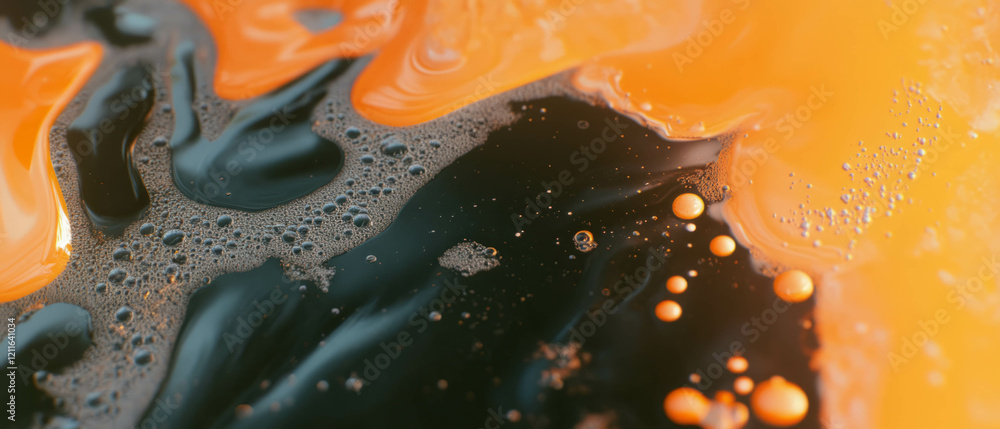 Poster swirling and thick black oil waves creating a mysterious atmosphere in abstract art