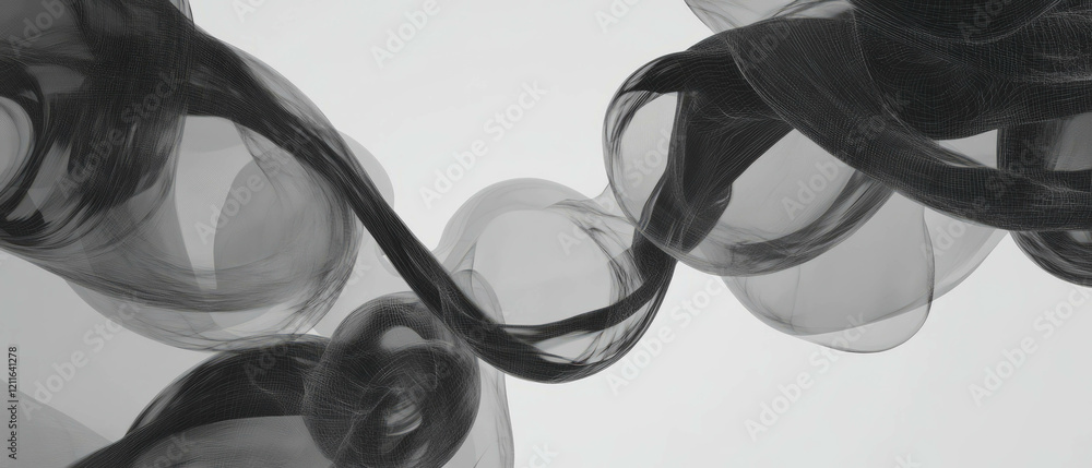 Poster Futuristic abstract design with wireframe structures and transparent elements in central space