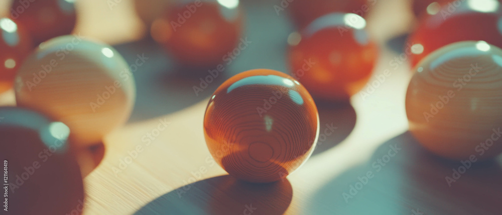 Aufkleber unique abstract background featuring 3d wooden spheres with warm colors and rustic charm