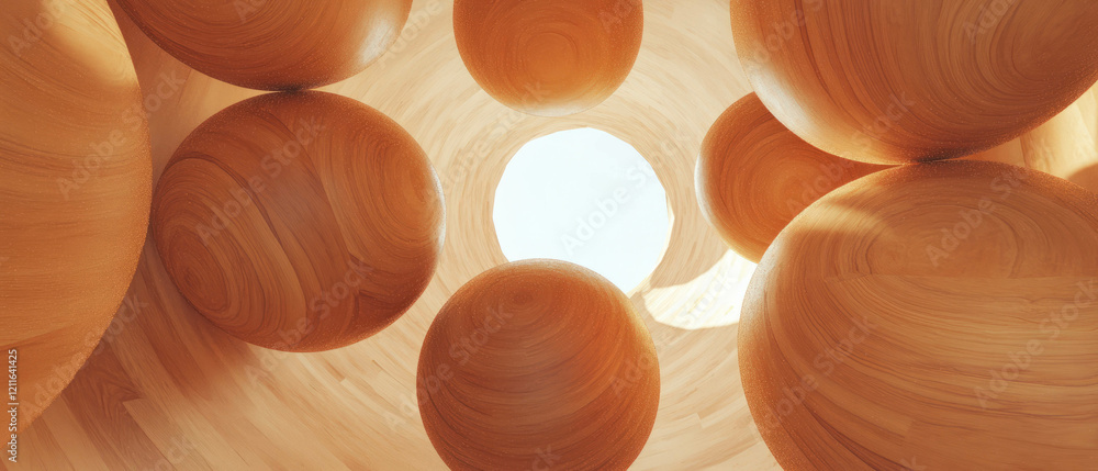 Aufkleber warm abstract background featuring 3d wooden spheres with a rustic charm