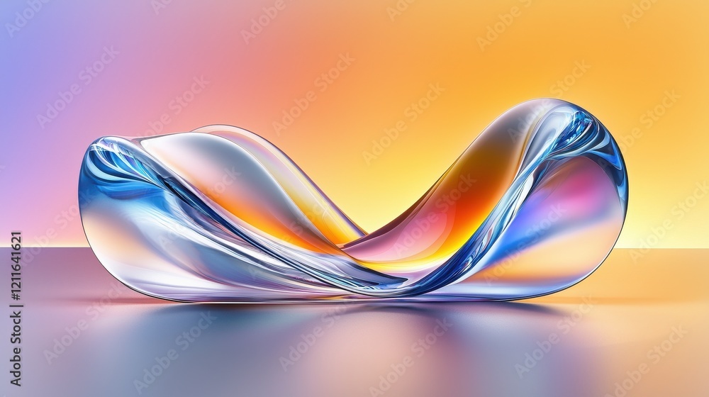 Poster colorful abstract wave design with smooth curves and light reflection