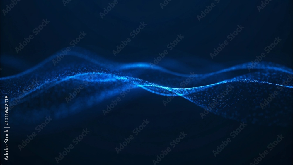 Poster Beautiful abstract wave technology digital network background with blue light digital effect, corporate concept, futuristic data flow connection visualizatio,n internet communication backdrop