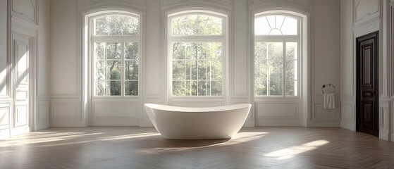 Fototapeta premium Sunlit Freestanding Tub, Elegant Bathroom