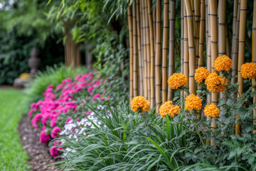 Garden Edges Defined by Lining Bamboo Stalks Providing Natural Border