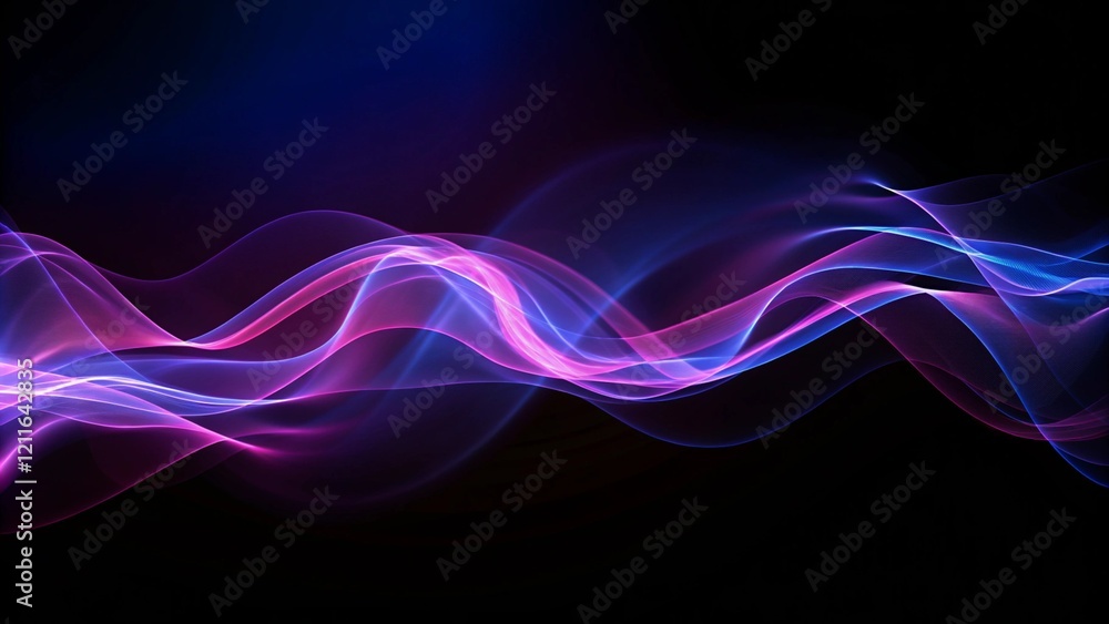 Poster big neon speaking sound sine wave background, abstract audio waveform visualization, glowing lines o
