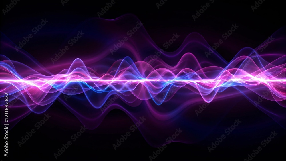 Poster big neon speaking sound sine wave background, abstract audio waveform visualization, glowing lines o