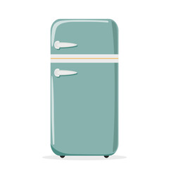 Retro-style refrigerator in mint green with a double-door design. Vector illustration for kitchen decor, appliance design, or vintage-themed projects