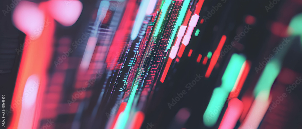 Fototapete Vibrant abstract representation of blockchain data with dynamic colors and geometric patterns