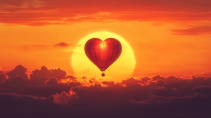 Fototapeta premium Heart-Shaped Hot Air Balloon at Sunrise