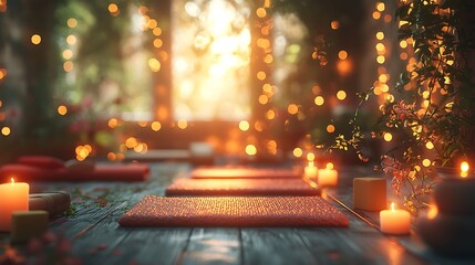 Serene Sunset Yoga Session Candles, Mats, and Warm Ambiance.