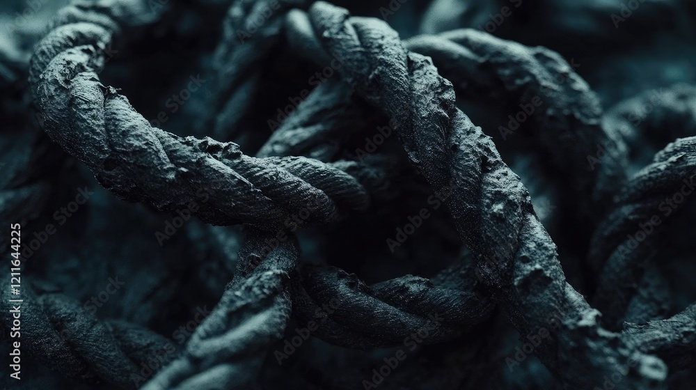 Poster A close-up shot of a tangled rope cord with intricate details, symbolizing strength and versatility.