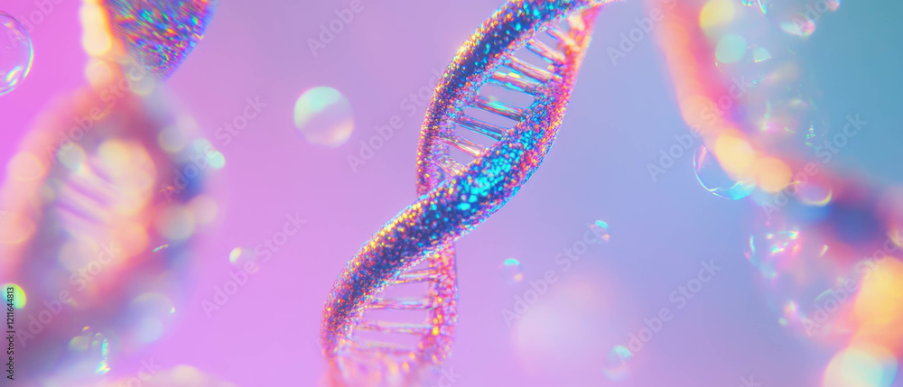 Poster Visual abstraction of genetic data with colorful DNA strands in a vibrant setting