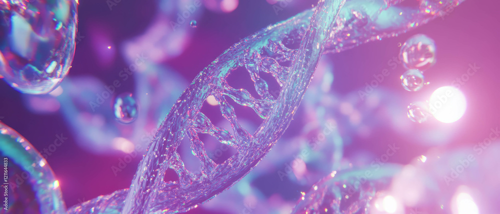 Poster exploring genetic information through abstract visualizations and dna strands