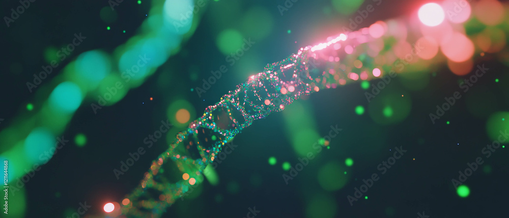 Poster Visual representation of genetic data with abstract DNA strands showcasing biotechnology concepts
